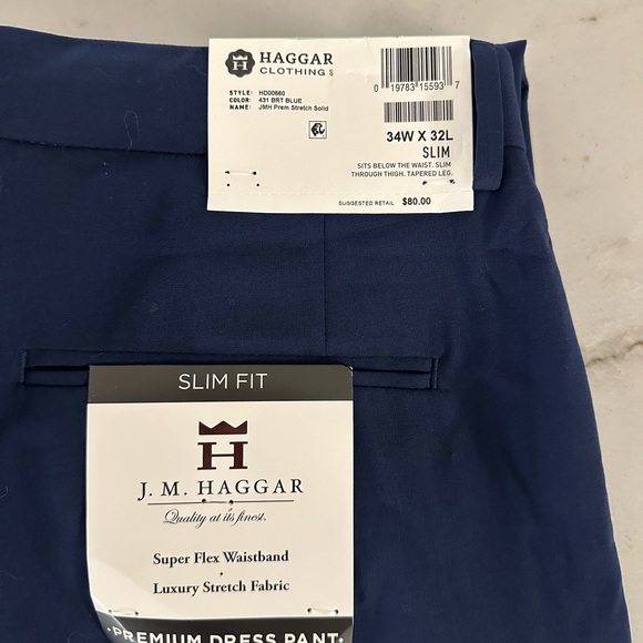 HAGGAR Performance Pants Slacks Hidden Comfort Waist Slim Fit 34x32 - Picture 2 of 6